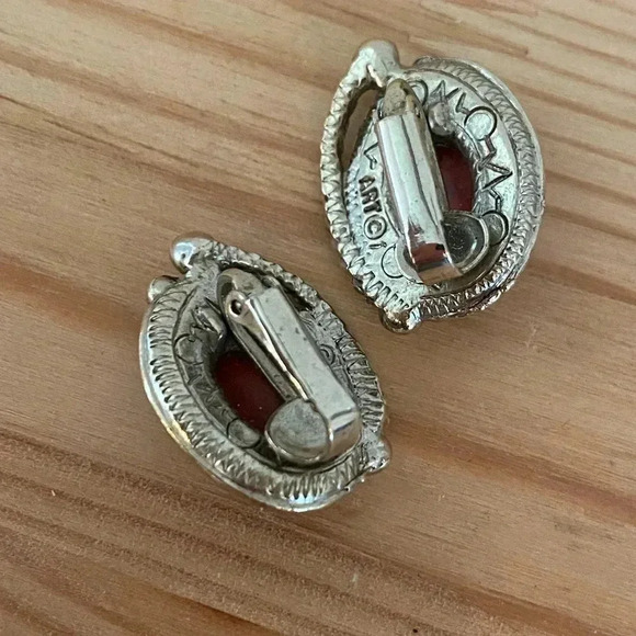 Art “Arthur Pepper” Signed Vintage Agate Gemstone Clip On Earrings - Picture 4 of 6